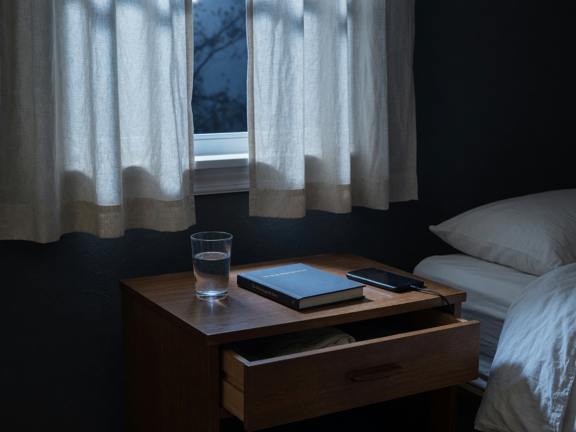Persona durmiendo de lado en una habitación oscura con tenue luz de luna