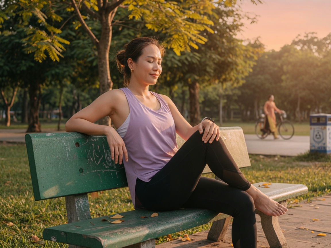 Caminar fácil en un parque al atardecer