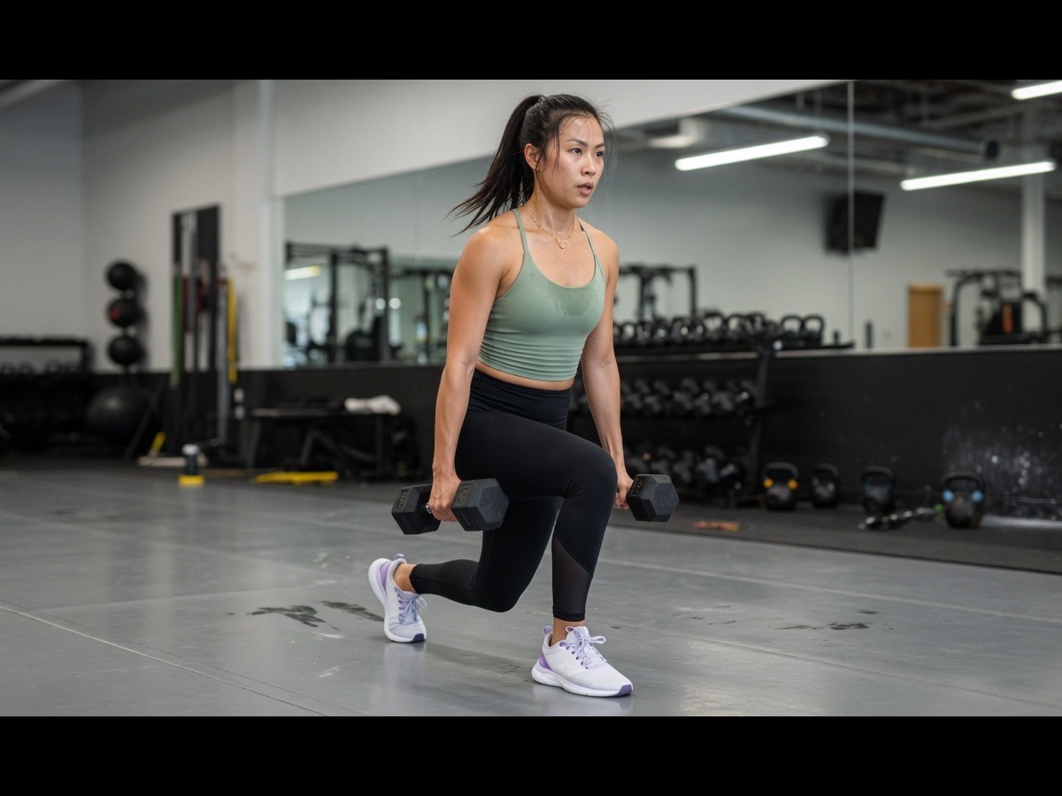 Zancada caminando en el suelo del gimnasio